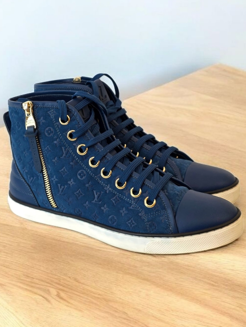 Louis Vuitton Monogram Empreinte Punchy High Top Sneakers Blue 38.5